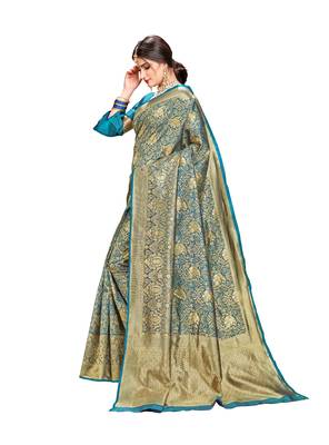 Blue woven banarasi silk saree with blouse 2