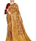 Maroon woven banarasi silk saree with blouse