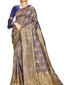 Navy blue woven banarasi silk saree with blouse