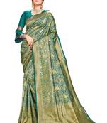 Green woven banarasi silk saree with blouse