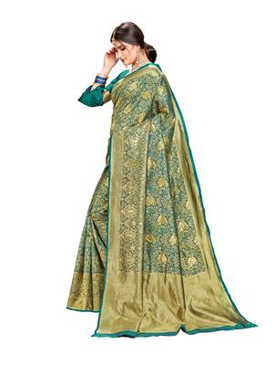 Green woven banarasi silk saree with blouse 2