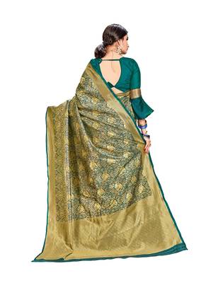 Green woven banarasi silk saree with blouse 3