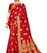Red woven banarasi silk saree with blouse
