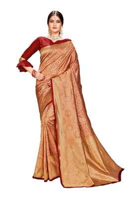 Maroon woven banarasi silk saree with blouse 1