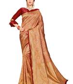 Maroon woven banarasi silk saree with blouse