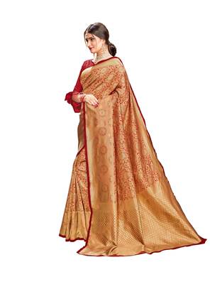 Maroon woven banarasi silk saree with blouse 2