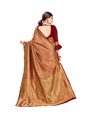 Maroon woven banarasi silk saree with blouse 3