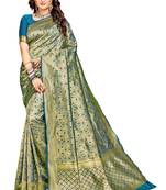 Turquoise woven banarasi silk saree with blouse
