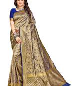 Navy blue woven banarasi silk saree with blouse