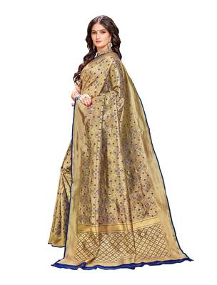 Navy blue woven banarasi silk saree with blouse 2