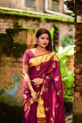 Multicolor embroidered banarasi silk saree with blouse 2