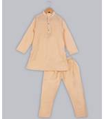 off white full sleeves kurta pajama with printed nehru jacket