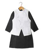 black full sleeves kurta pajama with contrast linen modi jacket