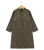 grey plain tussar silk kurta with thread work