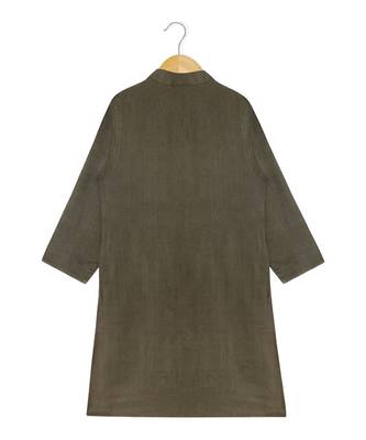 grey plain tussar silk kurta with thread work 3