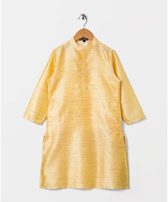 yellow full sleeves woven fabric kurta  beige 1