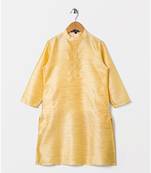 yellow full sleeves woven fabric kurta  beige