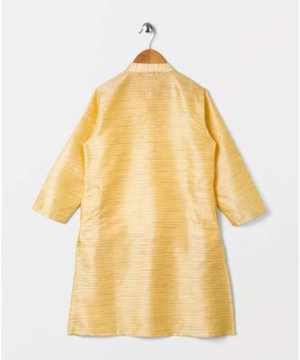 yellow full sleeves woven fabric kurta  beige 2