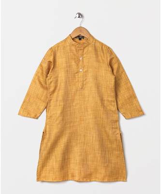 Yellow full sleeves woven fabric kurta  beige 1
