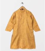 Yellow full sleeves woven fabric kurta  beige