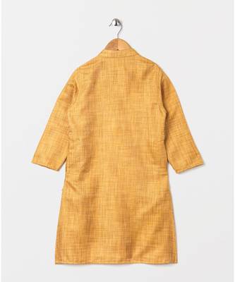 Yellow full sleeves woven fabric kurta  beige 2