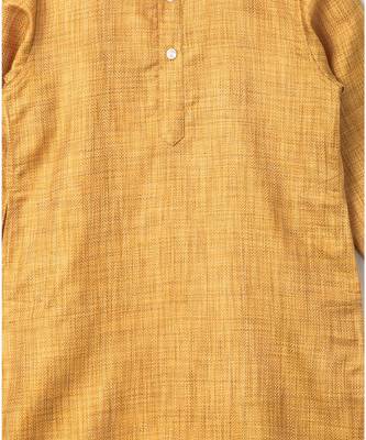 Yellow full sleeves woven fabric kurta  beige 3