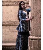 Indigo Hand Print Cottom and Khadi Sharara and Top set
