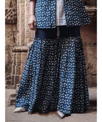 Indigo Hand Print Cottom and Khadi Sharara and Top set 2