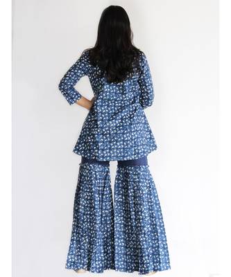 Indigo Hand Print Cottom and Khadi Sharara and Top set 3