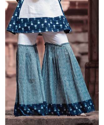 Indigo butti Printes Cotton Kurta and Sharara Set 4