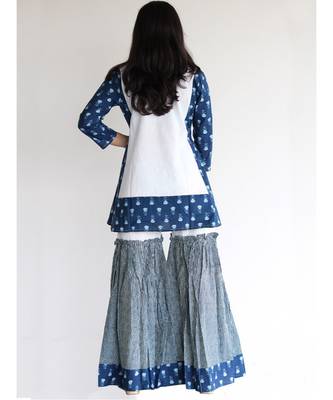 Indigo butti Printes Cotton Kurta and Sharara Set 5