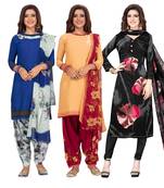 Women's Pack Of 3 Synthetic Printed Unstitched Dress Material Combo