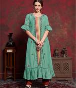 Light-green embroidered silk party-wear-kurtis
