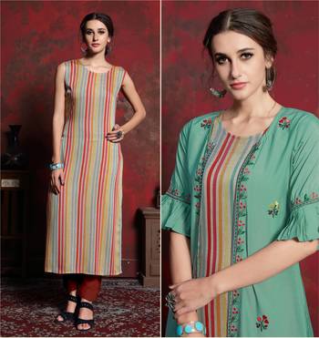 Light-green embroidered silk party-wear-kurtis 2