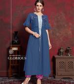Blue embroidered silk party-wear-kurtis