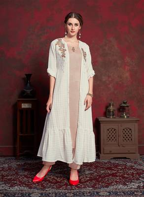 Cream embroidered silk party-wear-kurtis 1