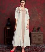 Cream embroidered silk party-wear-kurtis