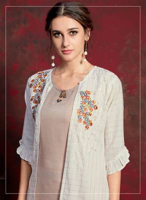 Cream embroidered silk party-wear-kurtis 2