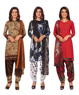 Women's Pack Of 3 Synthetic Printed Unstitched Dress Material Combo 1
