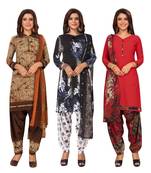Women's Pack Of 3 Synthetic Printed Unstitched Dress Material Combo