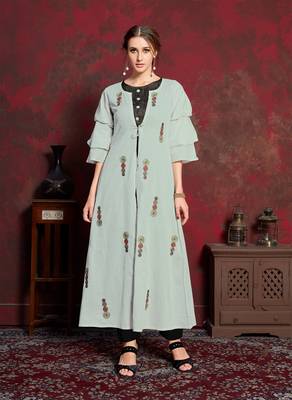 Grey embroidered silk party-wear-kurtis 1