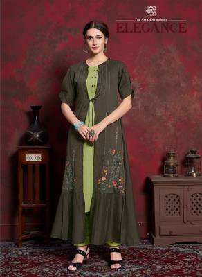 Green embroidered silk party-wear-kurtis 1