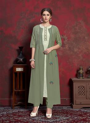 Green embroidered silk party-wear-kurtis 1
