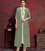 Green embroidered silk party-wear-kurtis