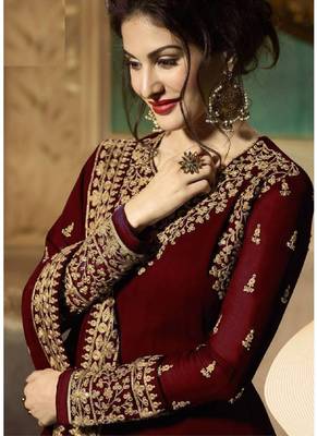 Maroon Embroidered Georgette Anarkali Semi Stitched 3
