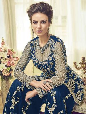 Royal Blue Wedding Wear Designer Sharara Suit 2