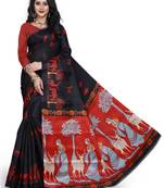 Black printed art silk saree with blouse