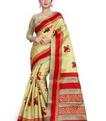 Red printed art silk saree with blouse