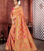 Peach woven banarasi silk saree with blouse