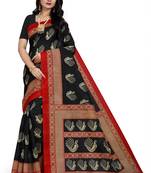 Black printed art silk saree with blouse